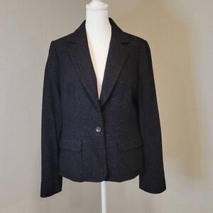 Saks Fifth Avenue Black Wool Blend Blazer Size 10